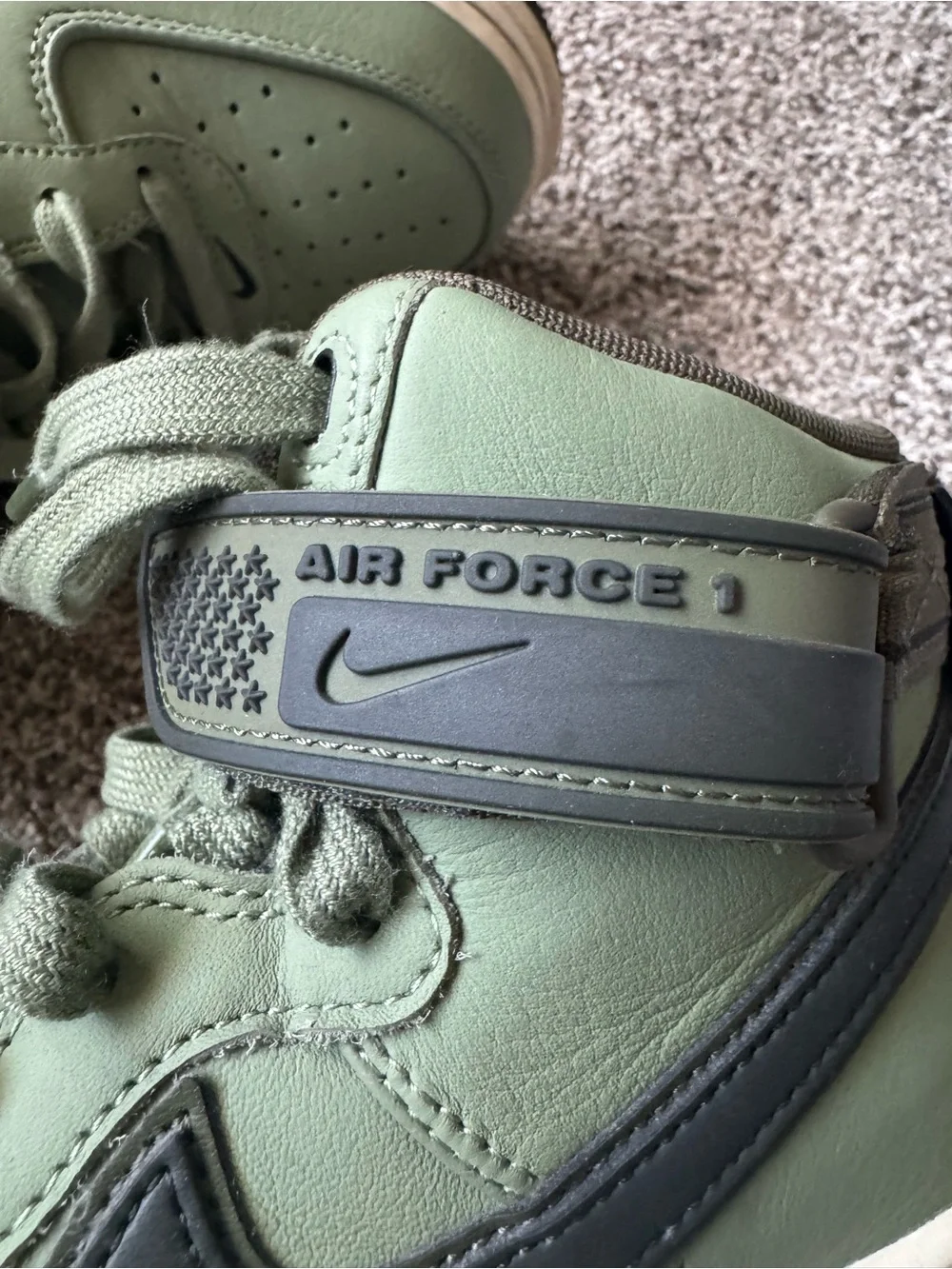 Nike Air Force 1 Mid-Top Sneakers Sage Green with Dark Gray Swoosh - Picture 3 of 7